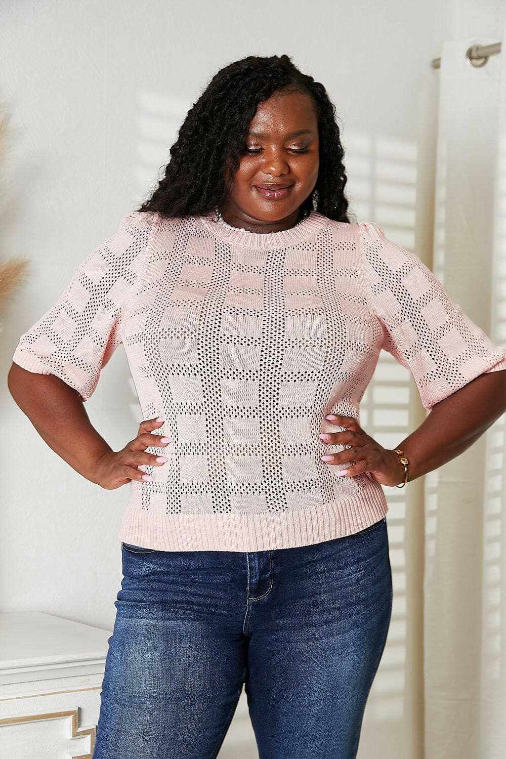 Chic ribbed knit top - round neck - Love Salve